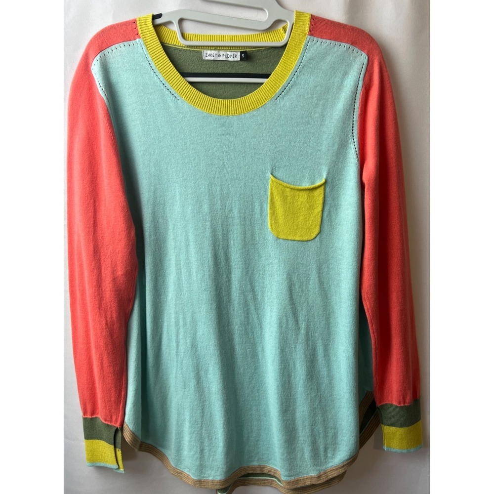 Zaket & Plover Women's Small Colorblock Retro Sweater Cotton/Nylon/Silk Blend